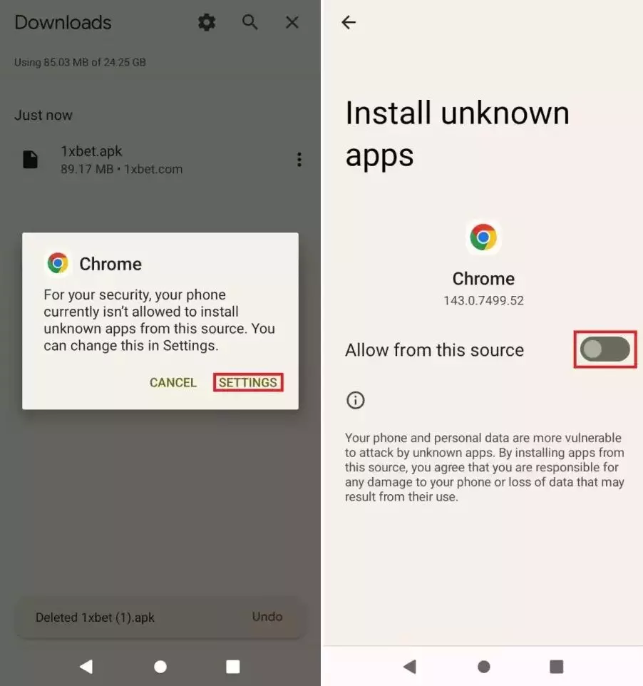 Allow downloads from Unknown Sources